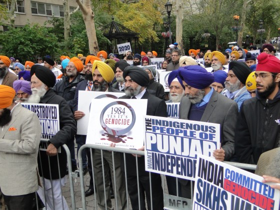 Sikhs rally in front of UN office in New York on 30th anniversary of Sikh Genocide 1984