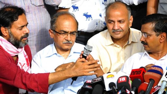 Yogendra Yadav, Prashant Bhushan, Manish Sisodia and Arvind Kejriwal [File Photo]