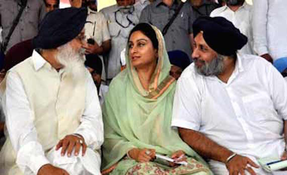 Parkash Badal (L), Harsimrat Badal (C) and Sukhbir Badal (R) [File Photo used for representational purpose only]