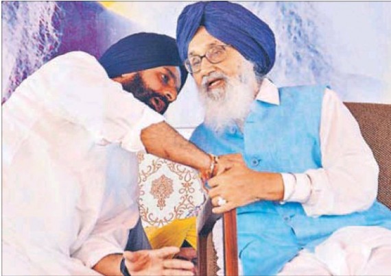 Parkash Singh Badal (R) and Bikram Majithia