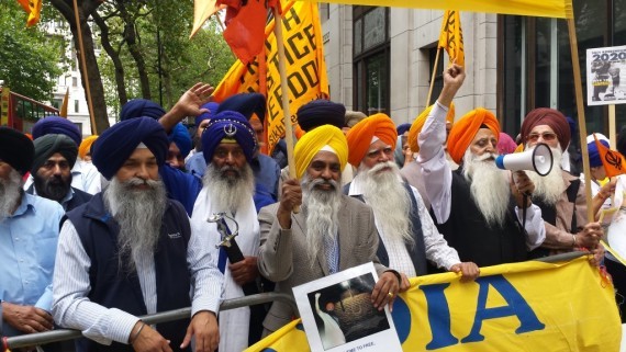 Activists of Sikh Organizations protest outside Indian Embassy in London