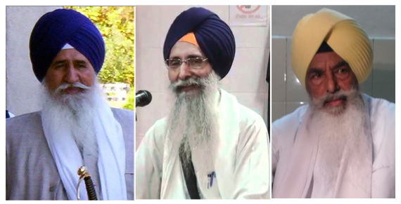 Giani Joginder Singh Vedanti (L), Giani Kewal Singh (C), Giani Balwant Singh Nandgarh (R)