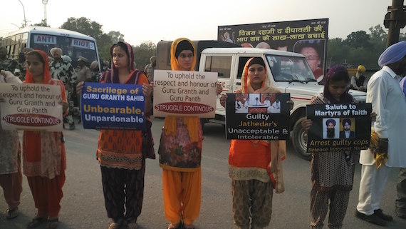 A view of Sikh genocide 1984 remembrance demonstration at Bhandari bridge Amritsar