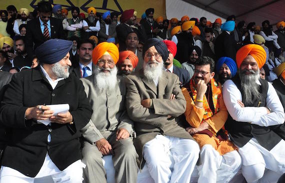 L to R: Sukhbir Badal, Sukhdev Dhindsa, Parkash Singh Badal, Anil Joshi and Prem Singh Chandumajra