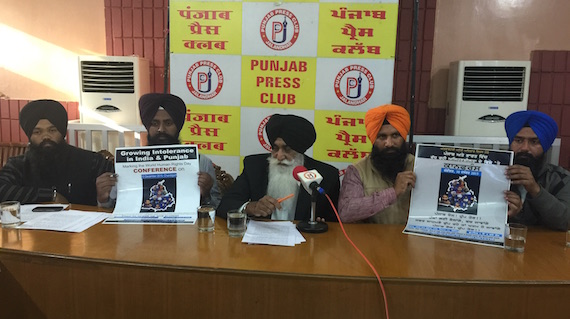 Advocate Harpal Singh Cheema and others addressing the press conference