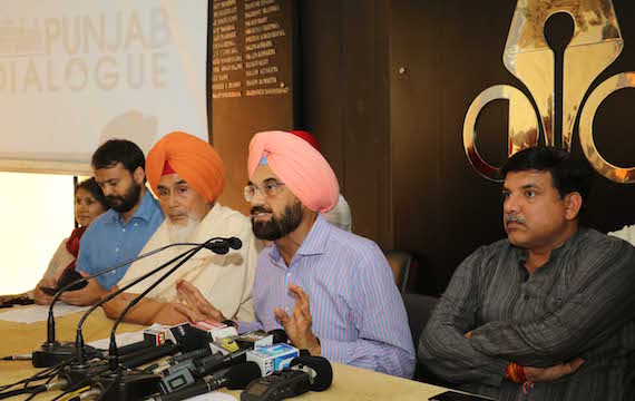 Kanwar Sandhu addressing the press conference at Press Club, Chandigarh