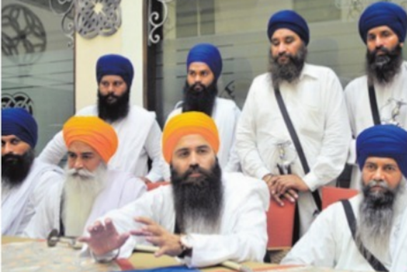 Bhai Amrik Singh Ajnala (L) and Bhai Baljit Singh Daduwal (C) addressing mediapersons