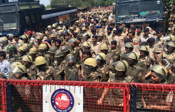 A view of barricade placed at Chandigarh Mohali border