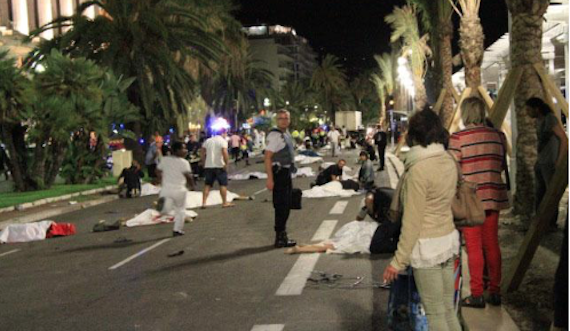 Wounded and dead bodies lie on the ground in Nice, France, July 14, after a truck crashed into a crowd on the Promenade des Anglais | ASC