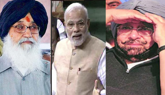 Parkash Singh Badal (L), Narendra Modi (C), Capt. Amarinder Singh (R) [File Photos]
