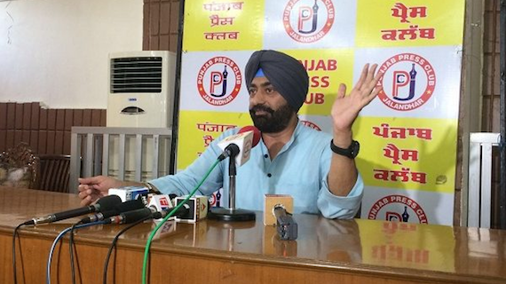 Sukhpal Khaira addressing media persons at Jalandhar