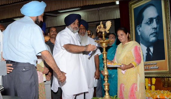 Punjab CM Sukhbir Badal during a seminar on Dr. Bhim Rao Ambedkar in Guru Nanak University, Amritsar