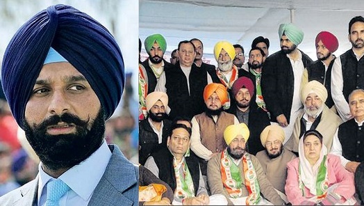 Bikram Majithia (L) - Congress Leaders on ralley hunger strike (R)