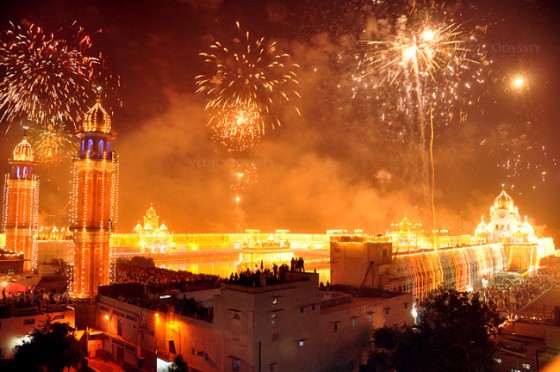 A view of fireworks at Darbar Sahib