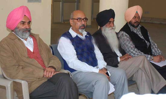 (L to R) S. Gurtej Singh (IAS), Mr. Shashi Kant, Advocate Harpal Singh Cheema and another addressing the press conference at Chandigarh.