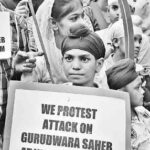 Sikhs staging a demonstration at Gurudwara Sahib Ameerpet in Hyderabad in protest against the attack on a Gurudwara by Samaikyandhra protestors in Vizianagaram