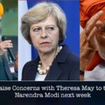 Sikh Federation UK leader Bhai Amrik Singh Gill (L), British Prime Minister Theresa May (C) and Indian Prime Minister Narendra Modi (R) [File Photos]