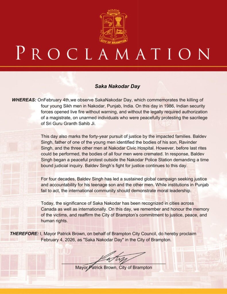 The Official Proclamations issued by the City of Brampton